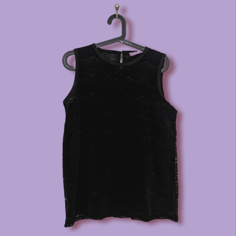 LOFT Sleeveless Velvet Lace Overlay Blouse, Size M